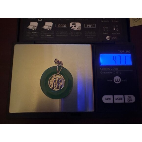 Jade Good Fortune Pendant on Sterling Silver Marked 925 Italy Rope Chain - Picture 9 of 9